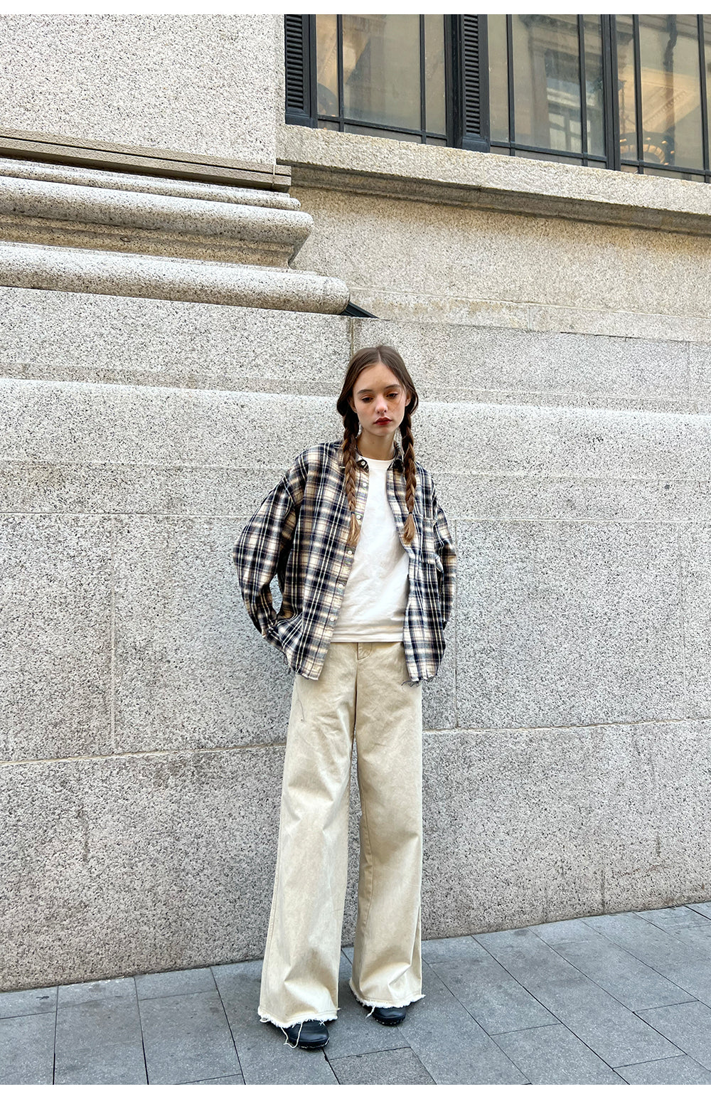 Distressed Long Sleeve Check Shirt