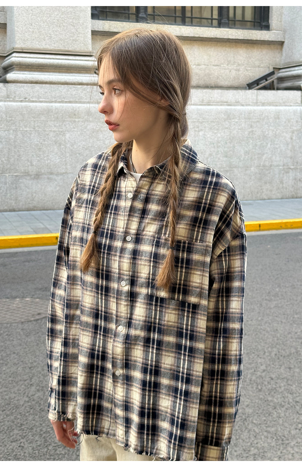 Distressed Long Sleeve Check Shirt