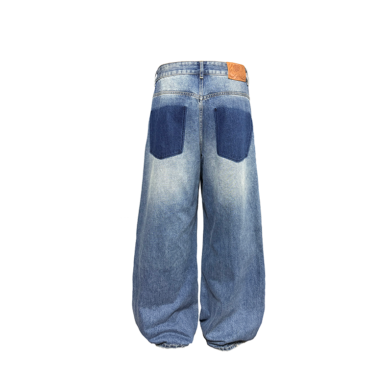 Blue Wave Pattern Straight Denim