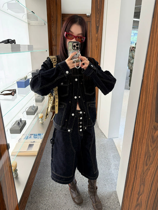 Cinch-Back Denim Shorts