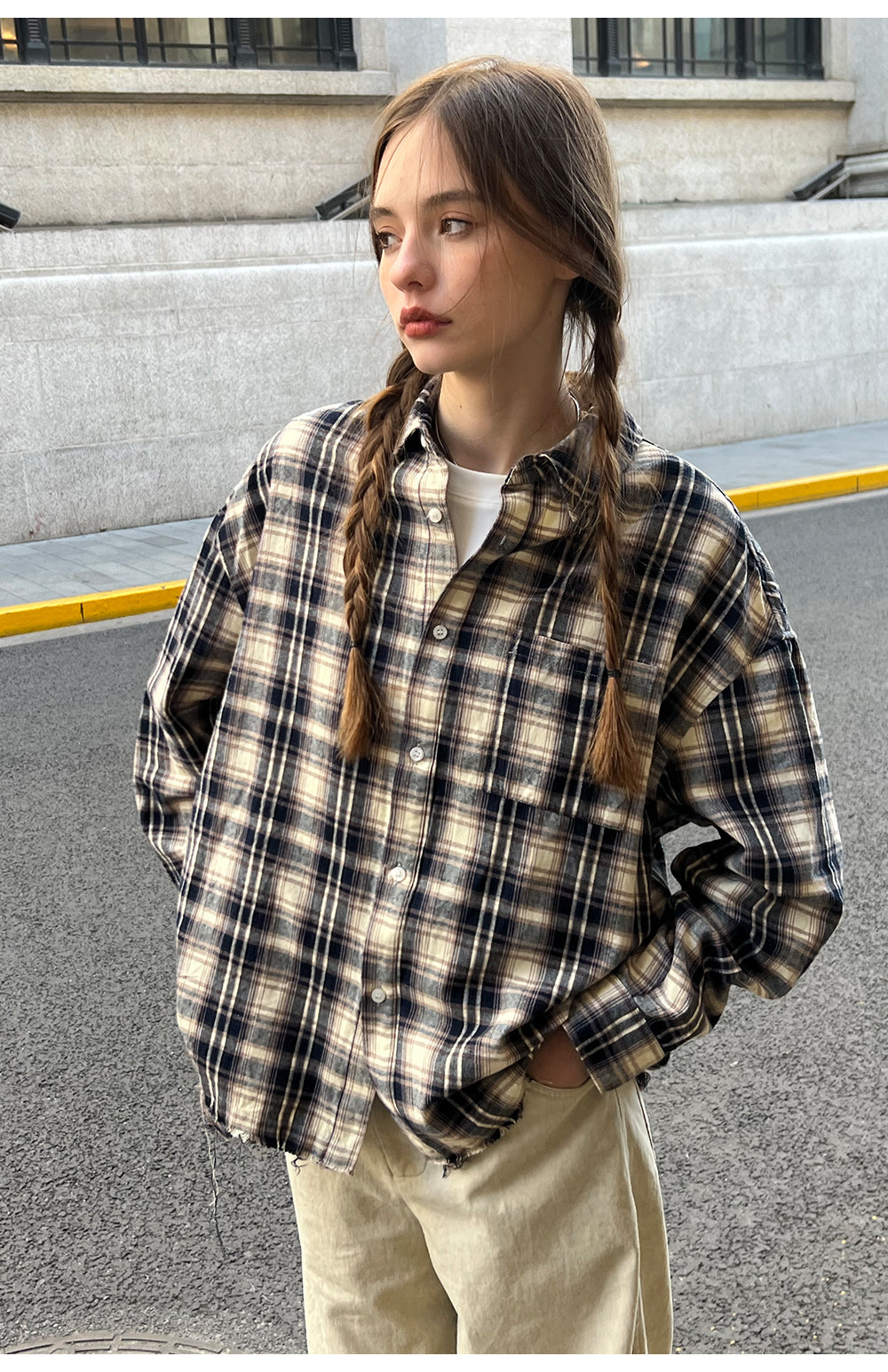 Distressed Long Sleeve Check Shirt