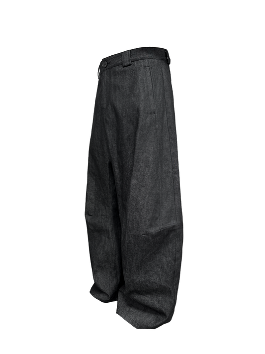 Low-Rise Pleated Raw Denim