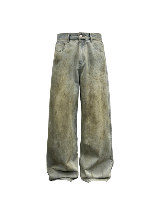 Straight Wide-Leg Distressed Denim