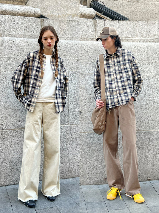 Distressed Long Sleeve Check Shirt