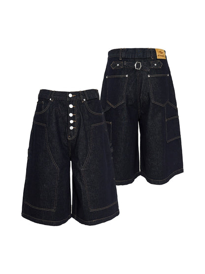 Cinch-Back Denim Shorts