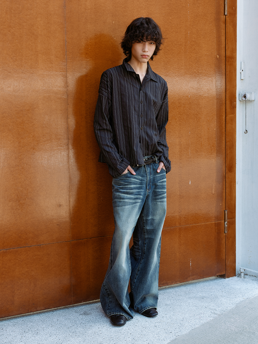 WASHED DENIMS Blue-Gray "Flash" Whiskering Denim