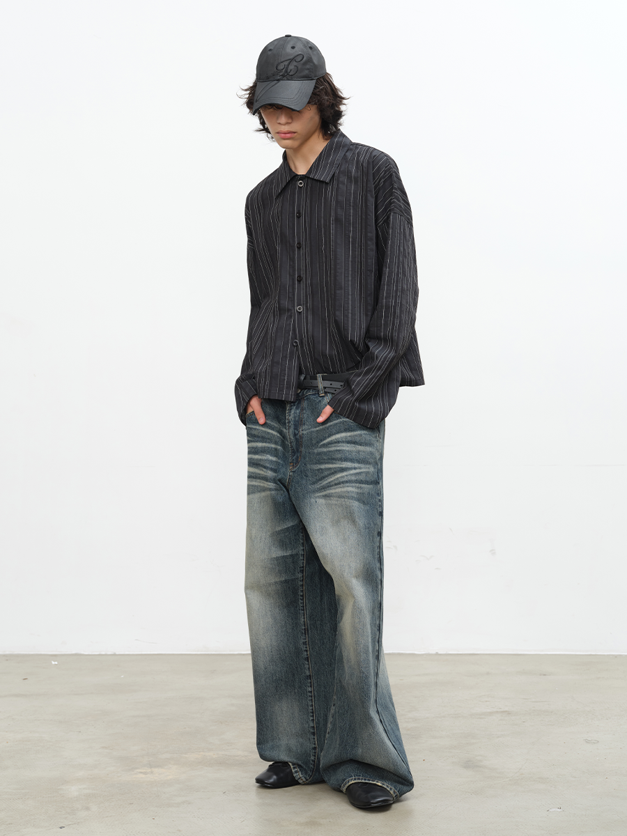 WASHED DENIMS Blue-Gray "Flash" Whiskering Denim