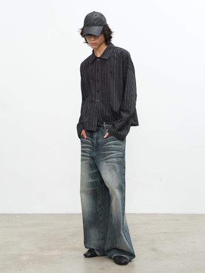 WASHED DENIMS Blue-Gray "Flash" Whiskering Denim