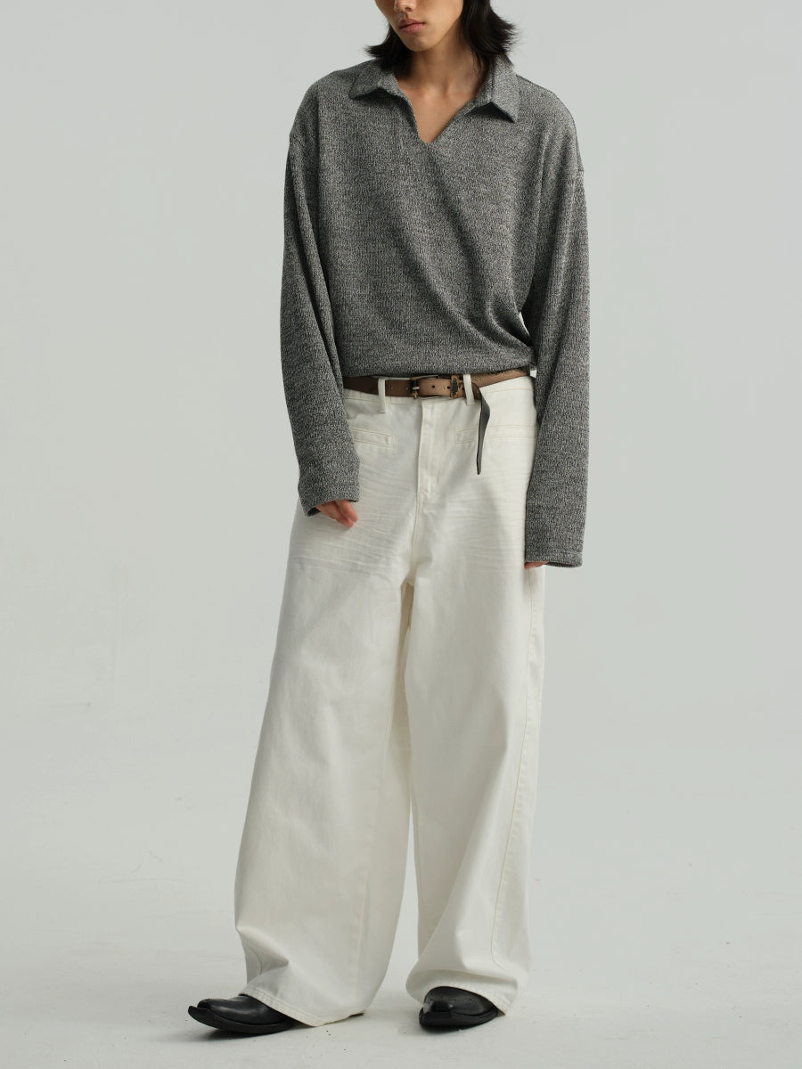 WHEAT SLEEVE Textured V-Neck Sweater