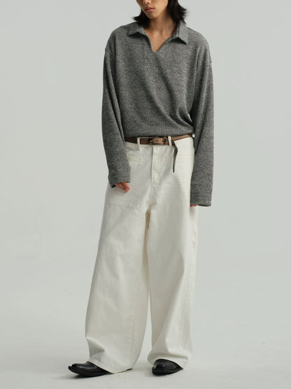 WHEAT SLEEVE Textured V-Neck Sweater