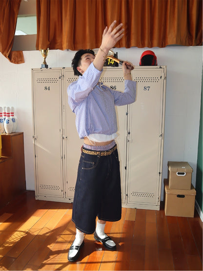 Relaxed Cropped Raw Denim Shorts