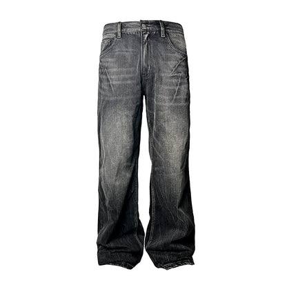 FLASH WHISKER Heavy Washed Flared Straight Denim