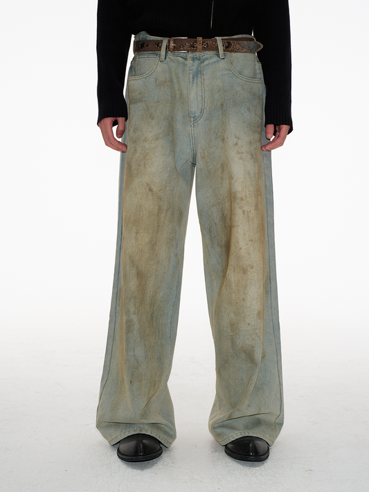 Straight Wide-Leg Distressed Denim