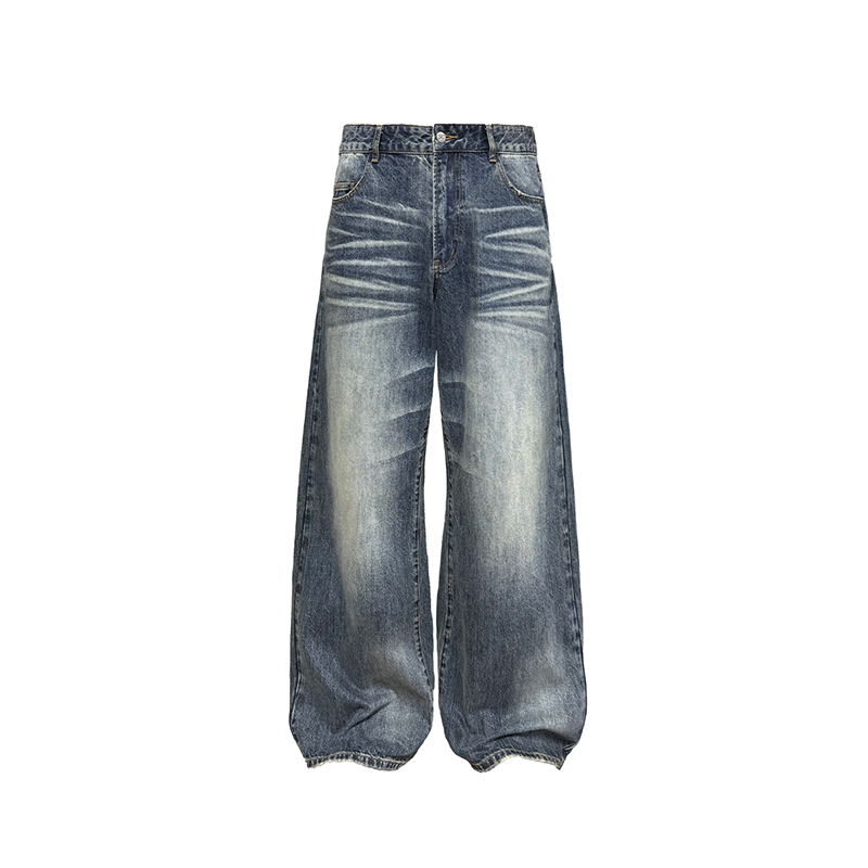 WASHED DENIMS Blue-Gray "Flash" Whiskering Denim