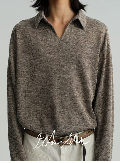WHEAT SLEEVE Textured V-Neck Sweater