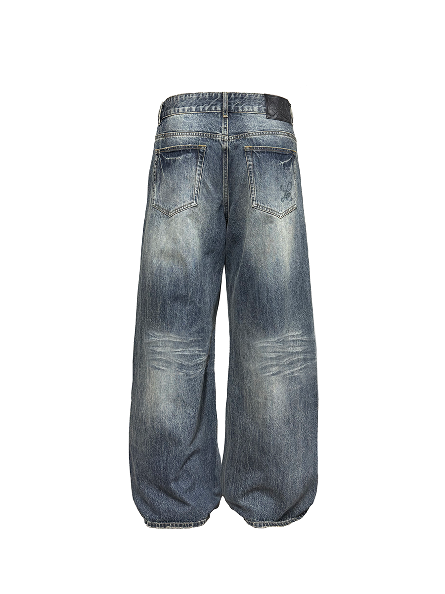 WASHED DENIMS Blue-Gray "Flash" Whiskering Denim