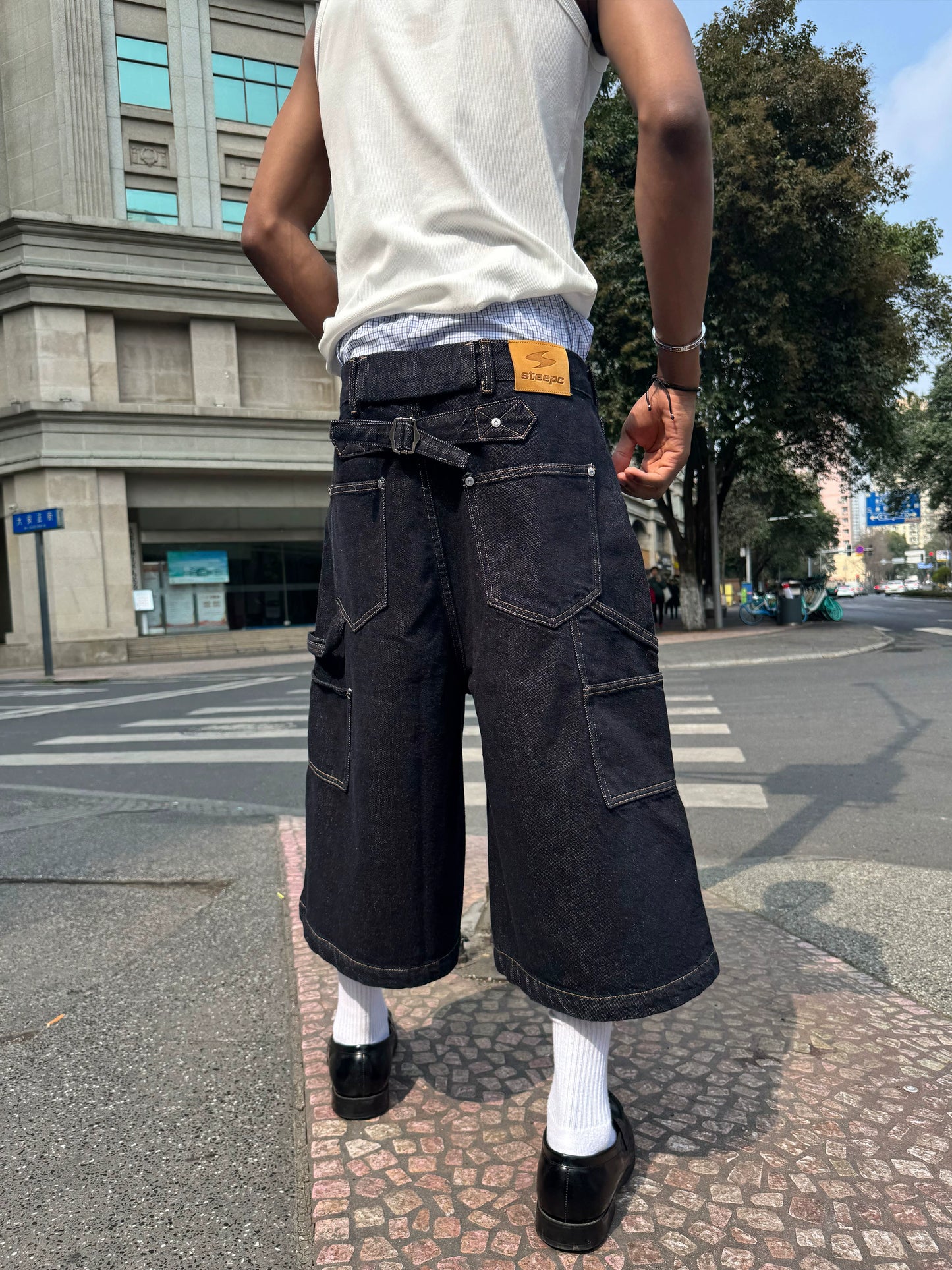Cinch-Back Denim Shorts