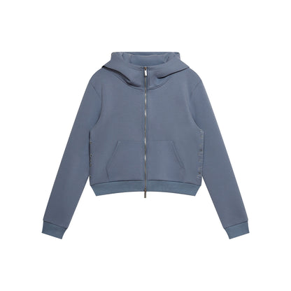 Cropped Scuba Zip Hoodie with Horns & Print