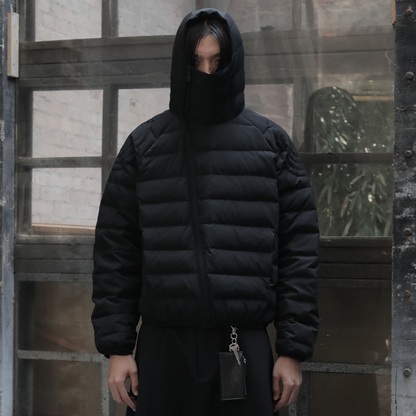 Ribbed Hooded Short Down Jacket