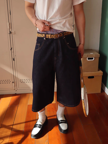 Relaxed Cropped Raw Denim Shorts