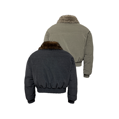 Faded Shearling Collar Down Bomber Jacket