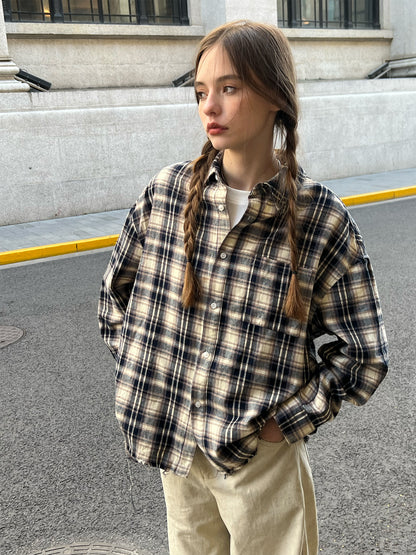 Distressed Long Sleeve Check Shirt