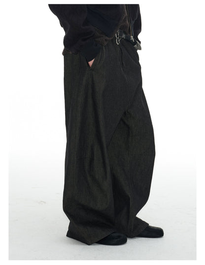 Low-Rise Pleated Raw Denim