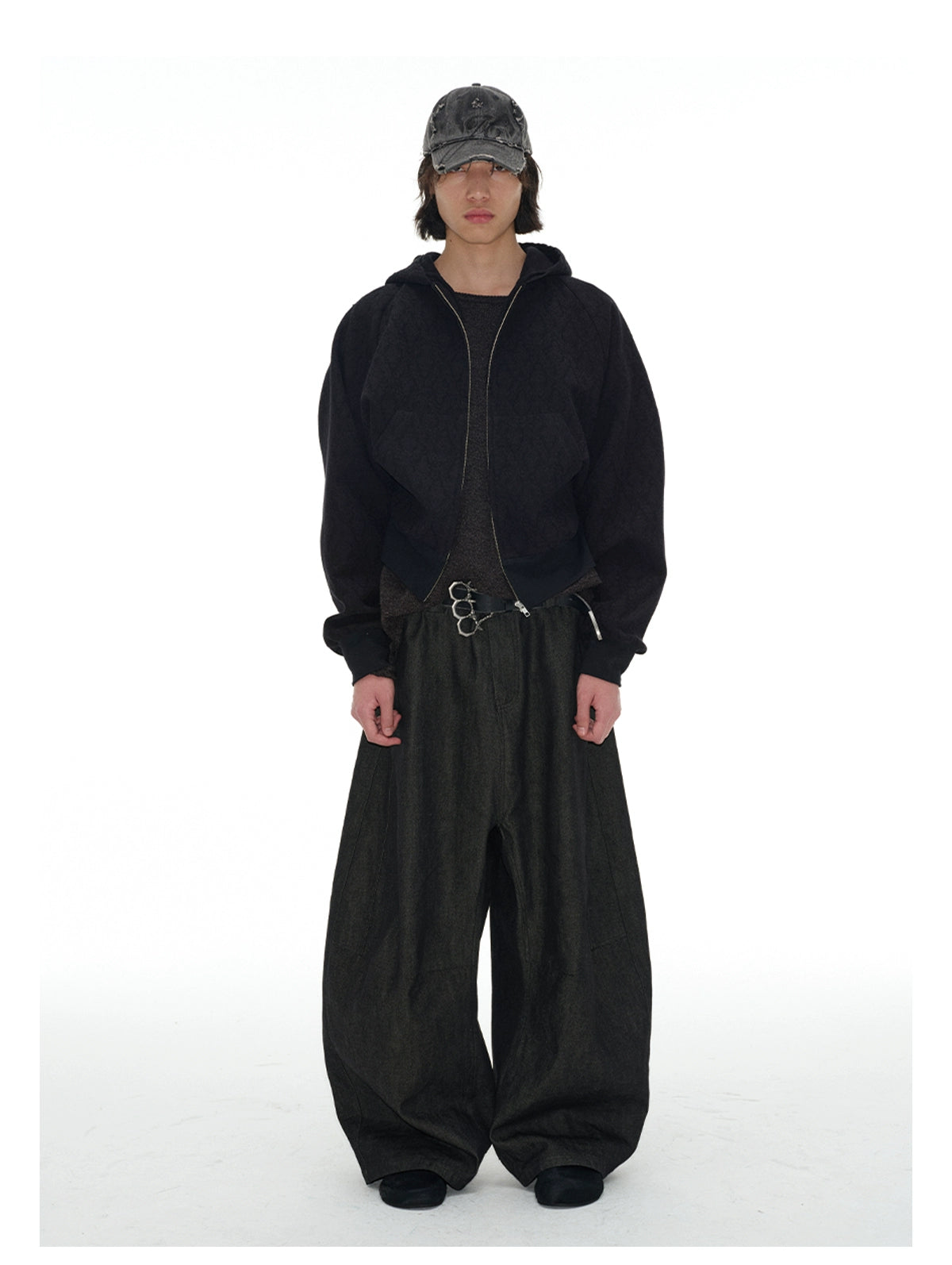 Low-Rise Pleated Raw Denim