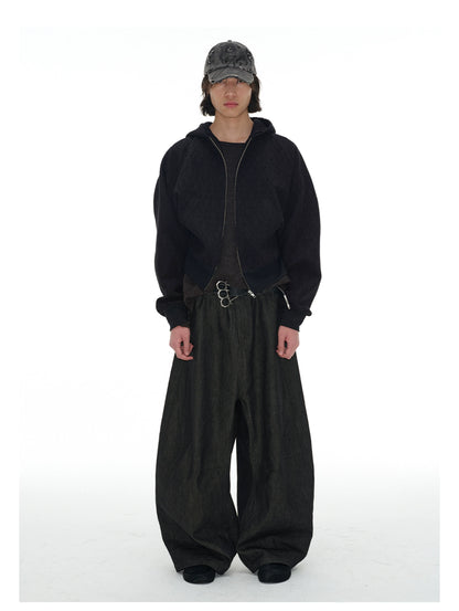 Low-Rise Pleated Raw Denim