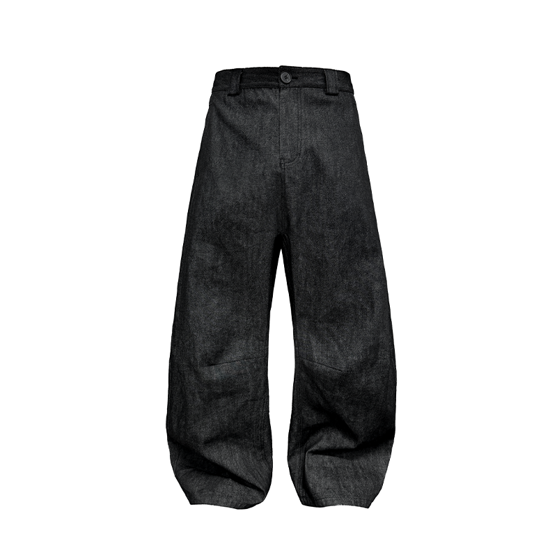 Low-Rise Pleated Raw Denim