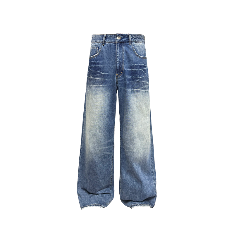 Blue Wave Pattern Straight Denim