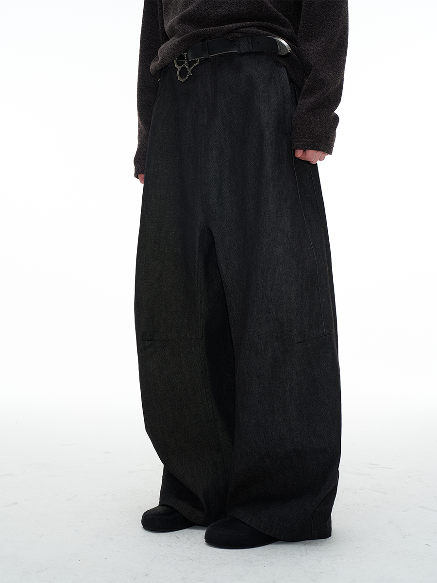 Low-Rise Pleated Raw Denim