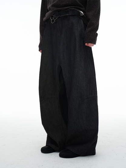 Low-Rise Pleated Raw Denim