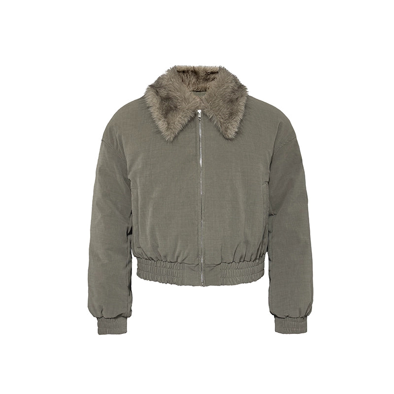 Faded Shearling Collar Down Bomber Jacket