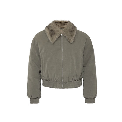 Faded Shearling Collar Down Bomber Jacket