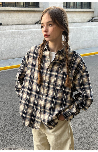 Distressed Long Sleeve Check Shirt