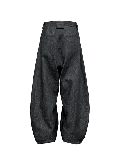 Low-Rise Pleated Raw Denim