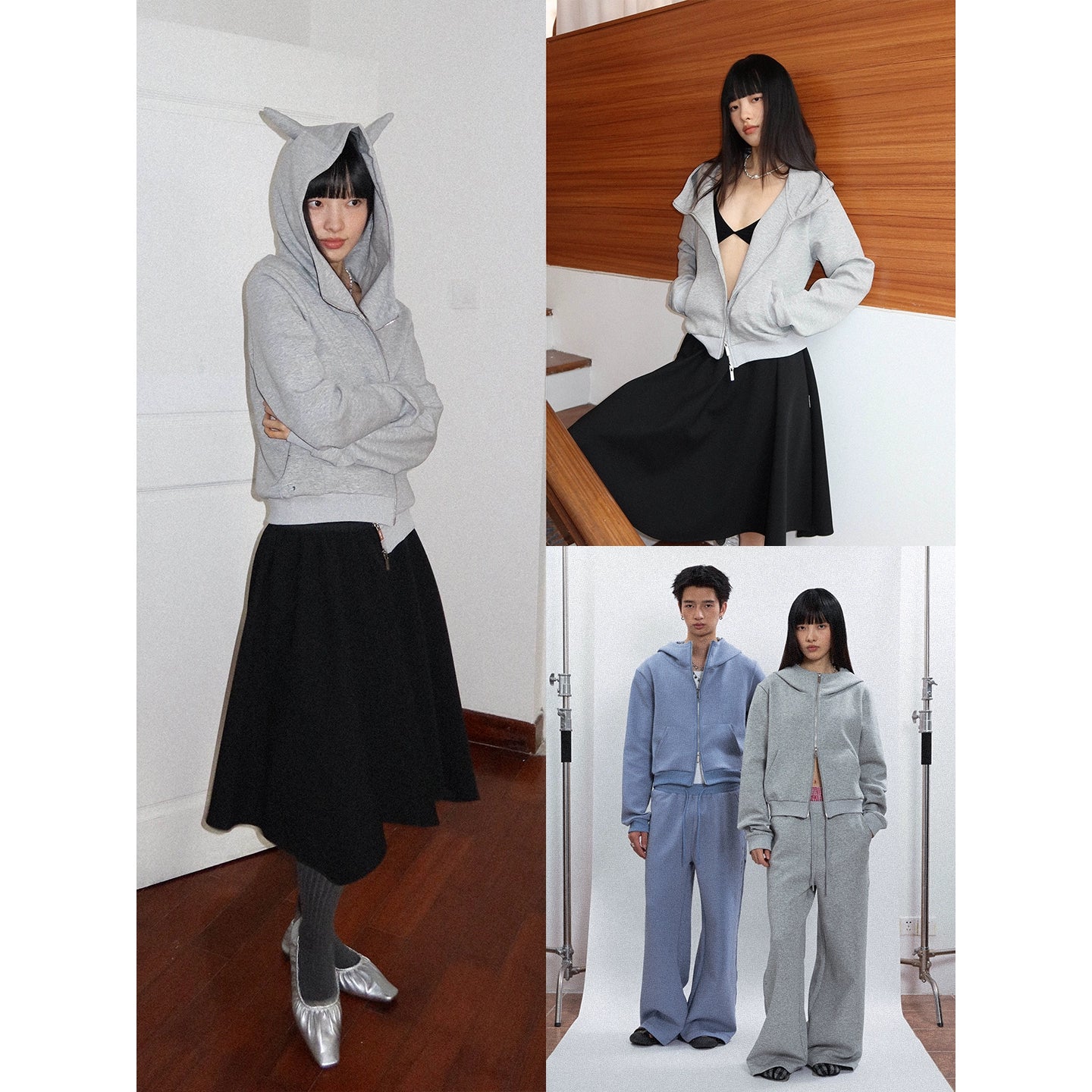 Cropped Scuba Zip Hoodie with Horns & Print