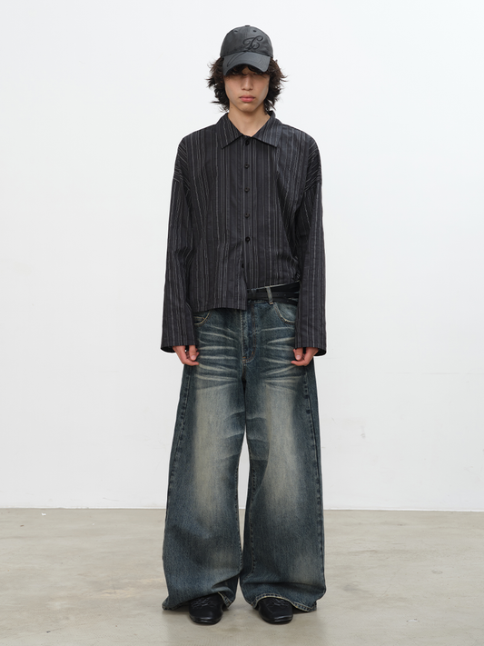 WASHED DENIMS Blue-Gray "Flash" Whiskering Denim