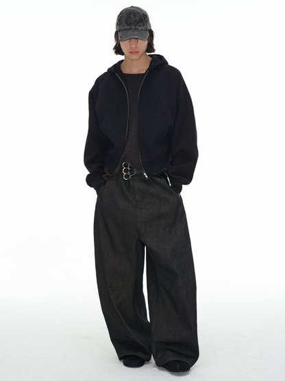 Low-Rise Pleated Raw Denim