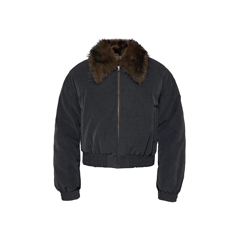 Faded Shearling Collar Down Bomber Jacket