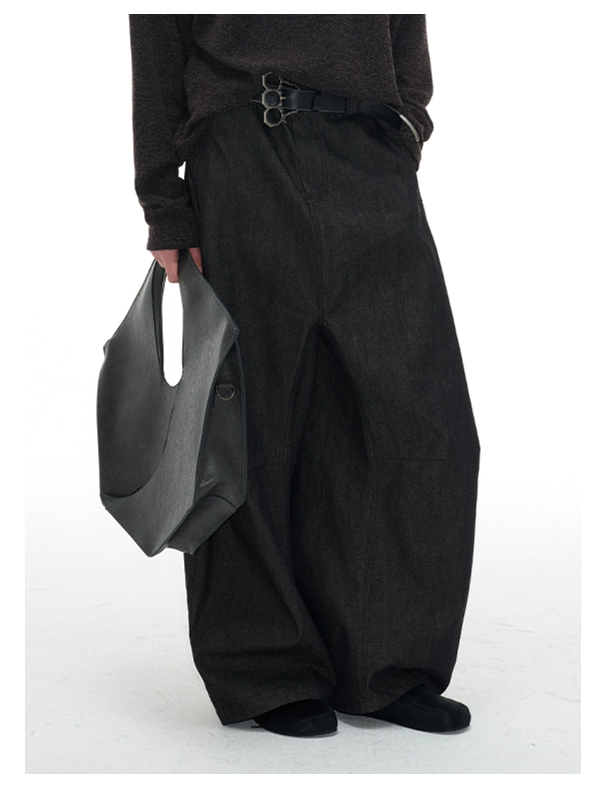 Low-Rise Pleated Raw Denim