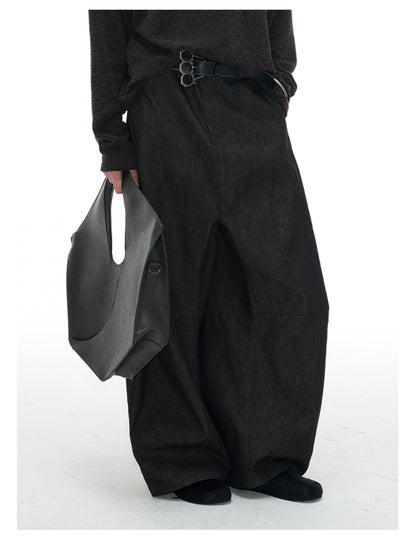 Low-Rise Pleated Raw Denim