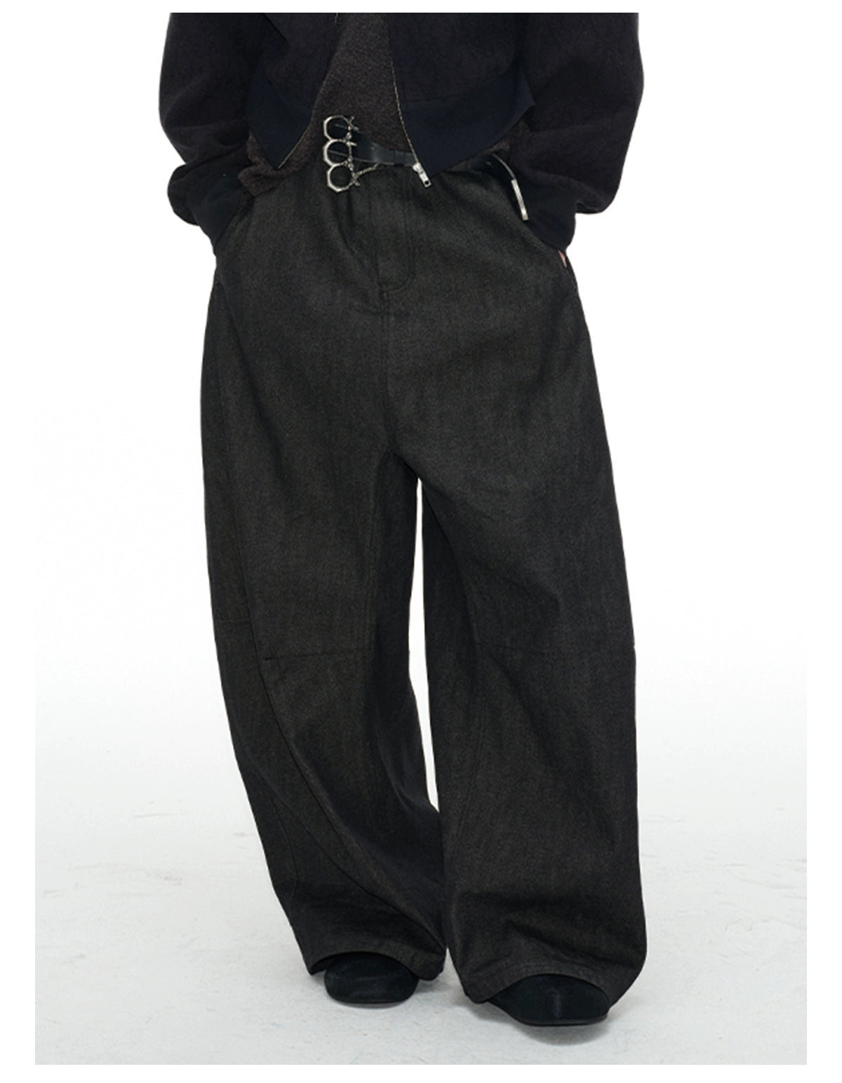 Low-Rise Pleated Raw Denim