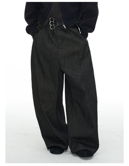Low-Rise Pleated Raw Denim