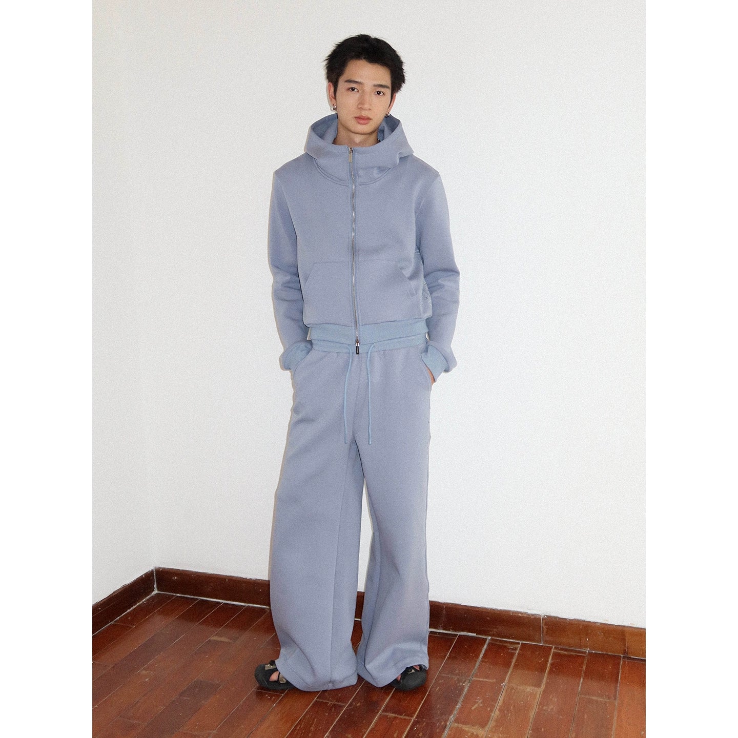 Cropped Scuba Zip Hoodie with Horns & Print