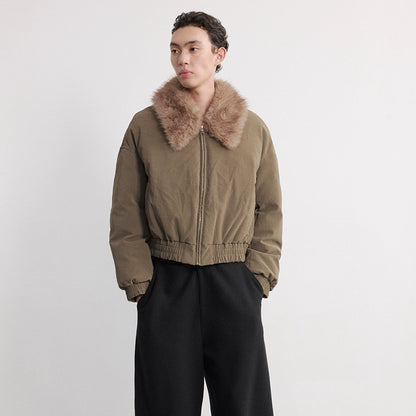 Faded Shearling Collar Down Bomber Jacket