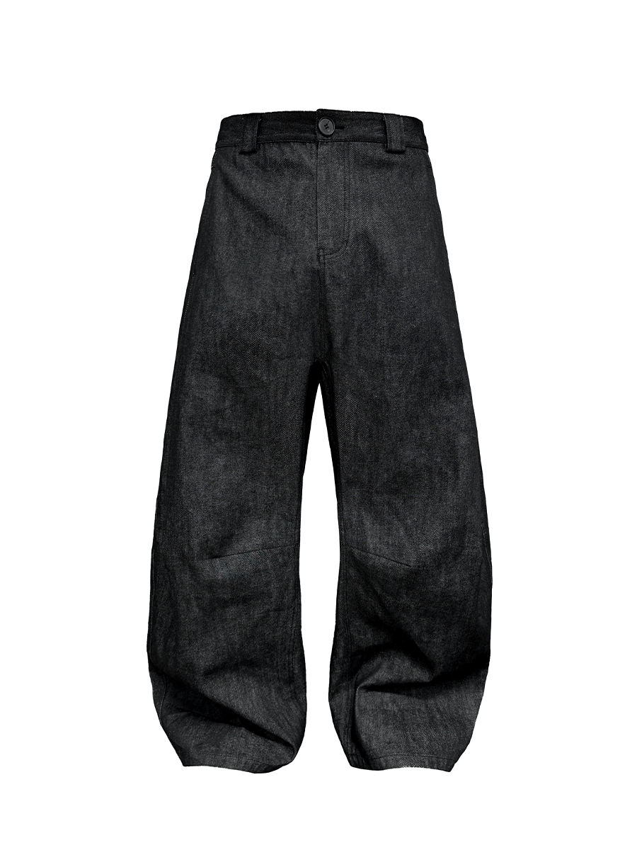 Low-Rise Pleated Raw Denim