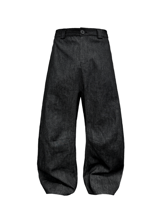 Low-Rise Pleated Raw Denim