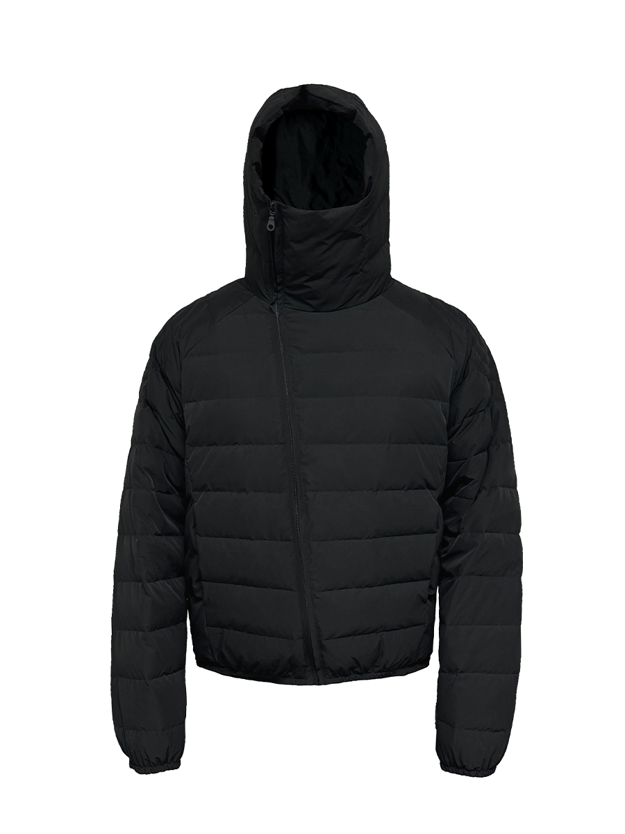 Ribbed Hooded Short Down Jacket